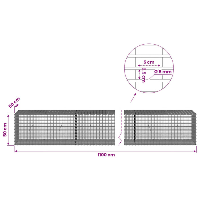 Gabion cu Fir de 5 mm și Plasă de 5x2,5 cm 1100x50x50 cm WALTI