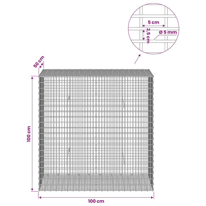 Gabion cu Fir de 5 mm și Plasă de 5x2,5 cm 100x50x100 cm WALTI