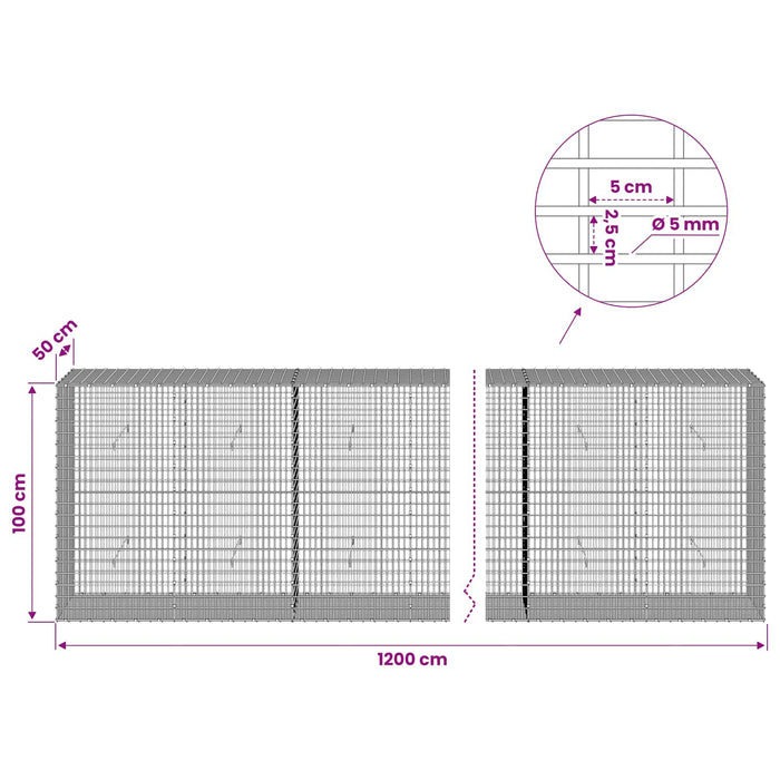 Gabion cu Fir de 5 mm și Plasă de 5x2,5 cm 1200x50x100 cm WALTI