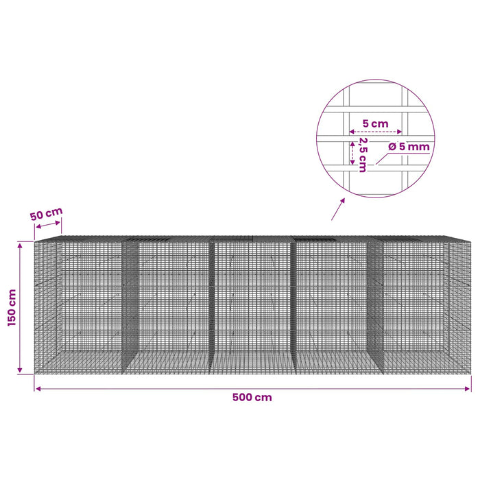 Gabion cu Fir de 5 mm și Plasă de 5x2,5 cm 500x50x150 cm WALTI