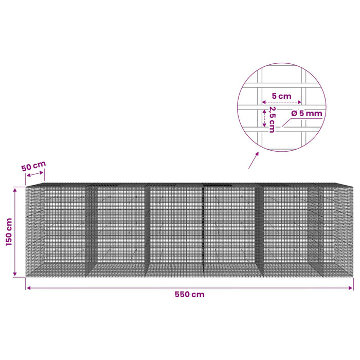 Gabion cu Fir de 5 mm și Plasă de 5x2,5 cm 550x50x150 cm WALTI