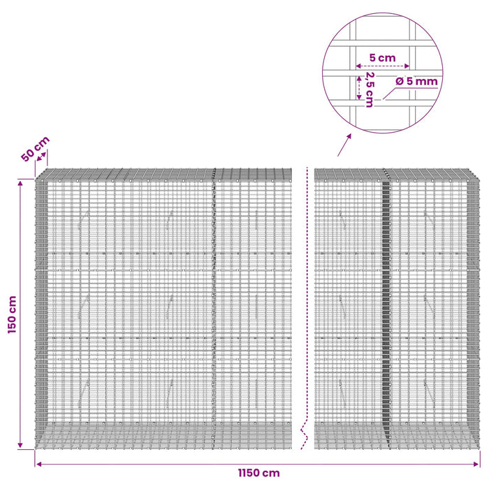 Gabion cu Fir de 5 mm și Plasă de 5x2,5 cm 1150x50x150 cm WALTI