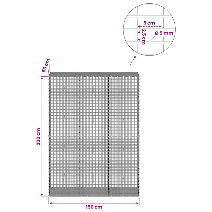 Gabion cu Fir de 5 mm și Plasă de 5x2,5 cm 150x50x200 cm WALTI