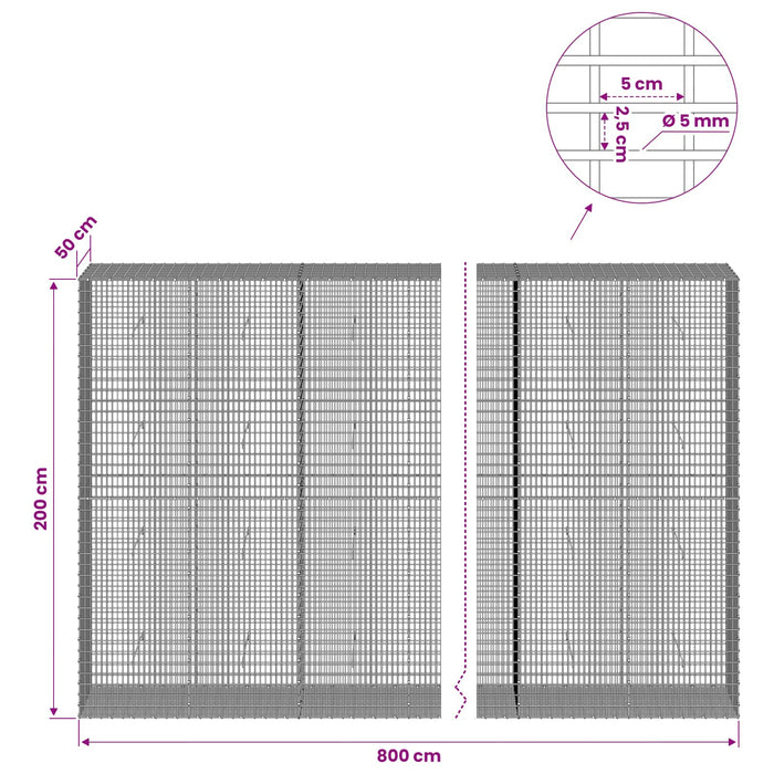 Gabion cu Fir de 5 mm și Plasă de 5x2,5 cm 800x50x200 cm WALTI