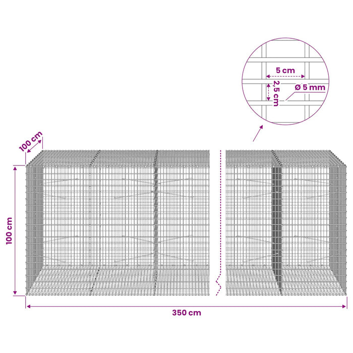 Gabion cu Fir de 5 mm și Plasă de 5x2,5 cm 350x100x100 cm WALTI
