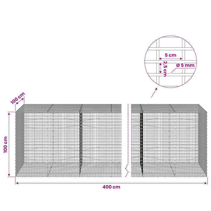 Gabion cu Fir de 5 mm și Plasă de 5x2,5 cm 400x100x100 cm WALTI
