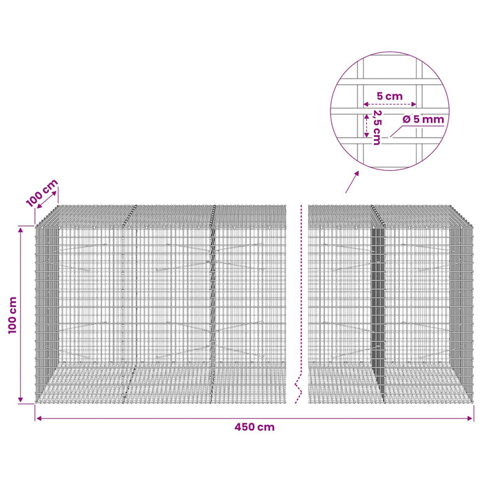 Gabion cu Fir de 5 mm și Plasă de 5x2,5 cm 450x100x100 cm - WALTI WALTI