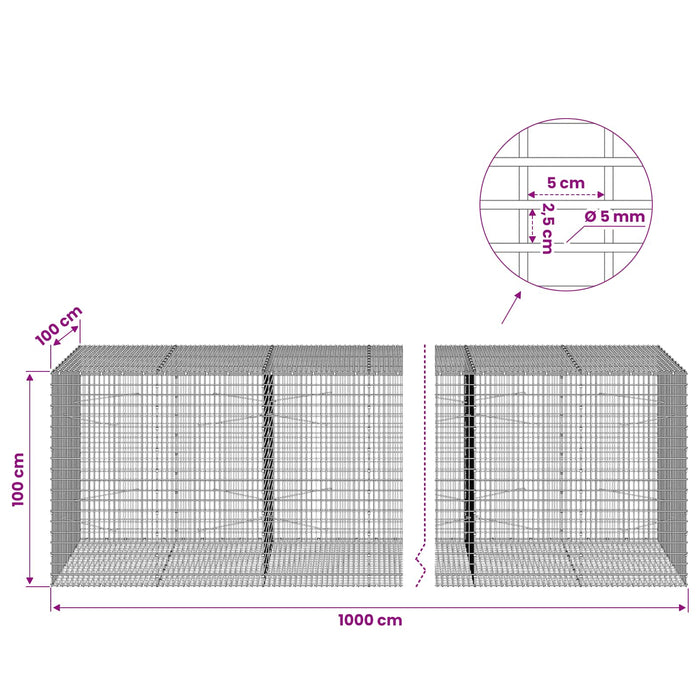 Gabion cu Fir de 5 mm și Plasă de 5x2,5 cm 1000x100x100 cm WALTI
