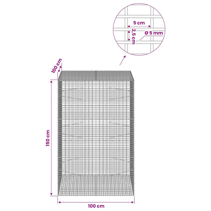 Gabion cu Fir de 5 mm și Plasă de 5x2,5 cm 100x100x150 cm WALTI