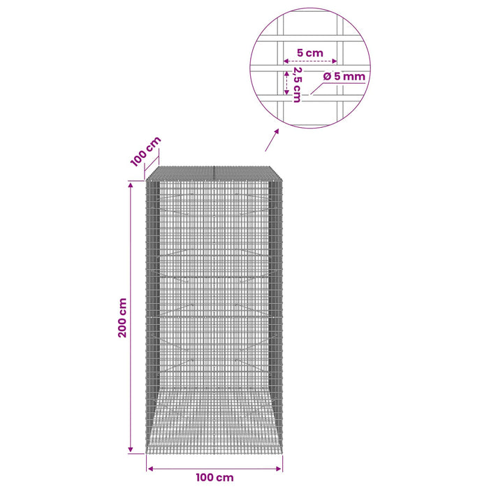 Gabion cu Fir de 5 mm și Plasă de 5x2,5 cm 100x100x200 cm WALTI