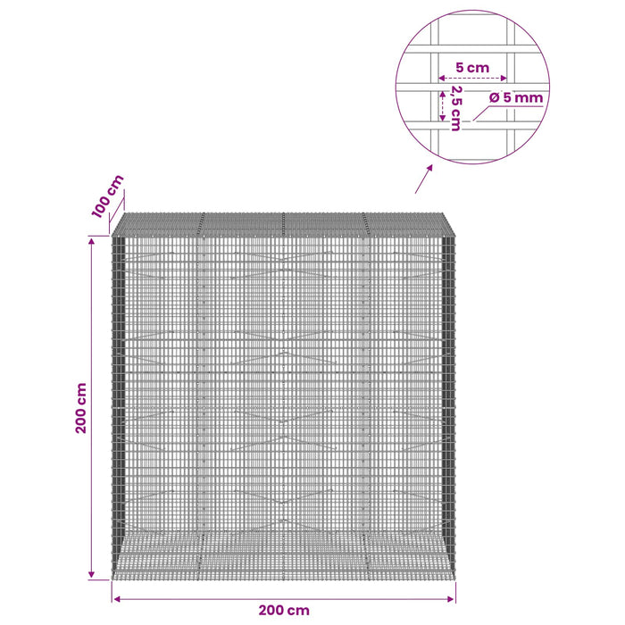 Gabion cu Fir de 5 mm și Plasă de 5x2,5 cm 200x100x200 cm WALTI