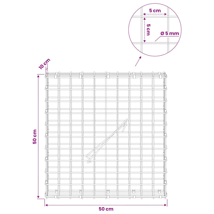 Gabion cu sârmă de 5 mm și plasă de 5x5 cm 50x10x50 cm WALTI