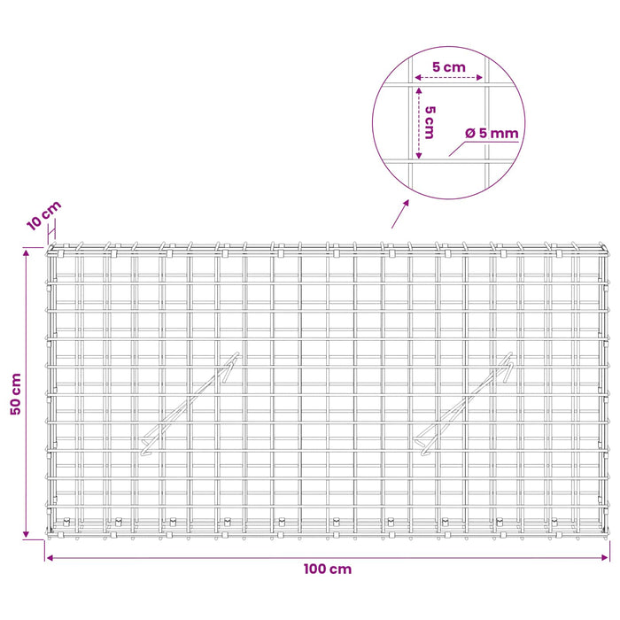 Gabion cu sârmă de 5 mm și plasă de 5x5 cm 100x10x50 cm WALTI