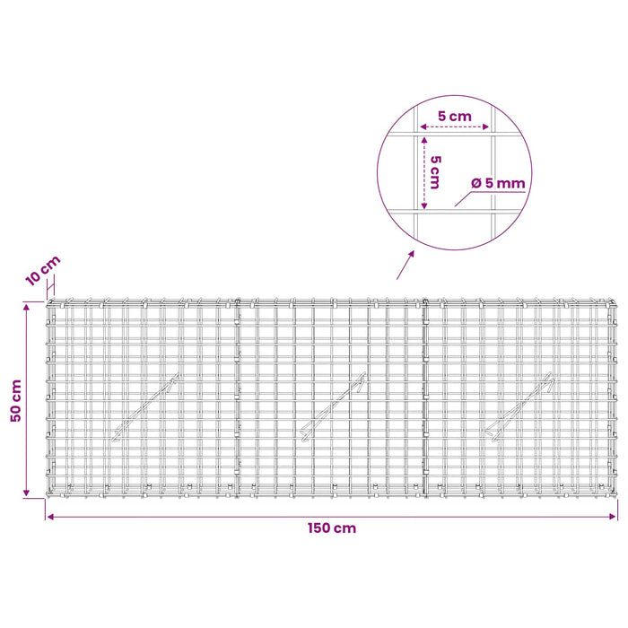Gabion cu sârmă de 5 mm și plasă de 5x5 cm 150x10x50 cm WALTI