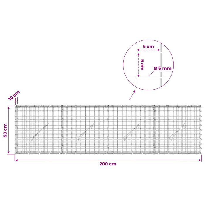 Gabion cu sârmă de 5 mm și plasă de 5x5 cm 200x10x50 cm WALTI