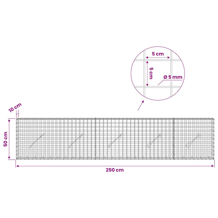 Gabion cu sârmă de 5 mm și plasă de 5x5 cm 250x10x50 cm WALTI