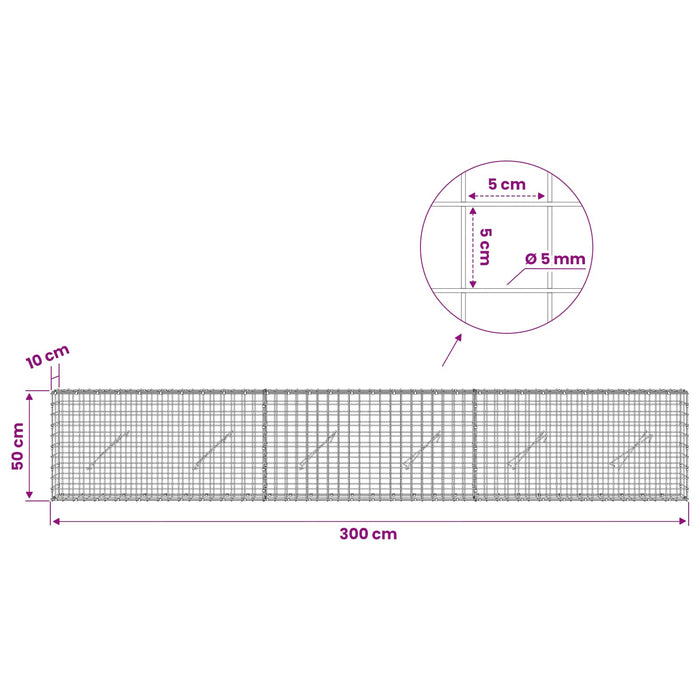 Gabion cu sârmă de 5 mm și plasă de 5x5 cm 300x10x50 cm WALTI
