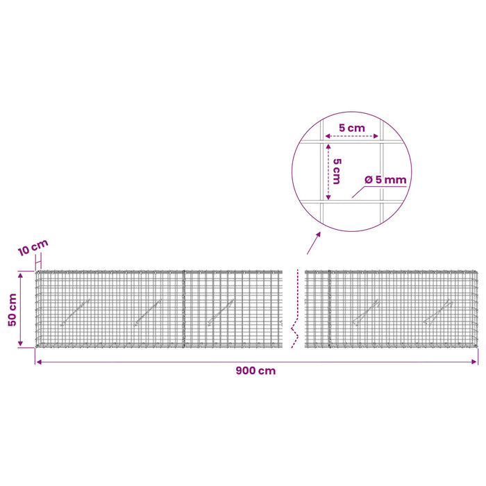 Gabion cu sârmă de 5 mm și plasă de 5x5 cm 900x10x50 cm WALTI