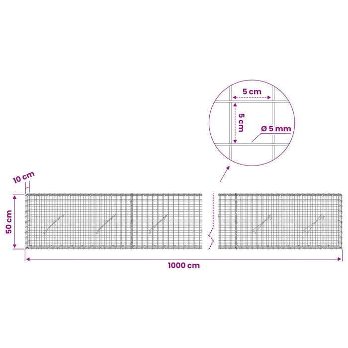 Gabion cu sârmă de 5 mm și plasă de 5x5 cm 1000x10x50 cm WALTI