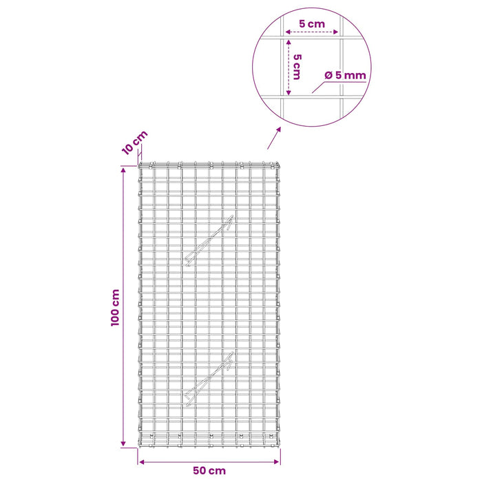 Gabion cu sârmă de 5 mm și plasă de 5x5 cm 50x10x100 cm WALTI