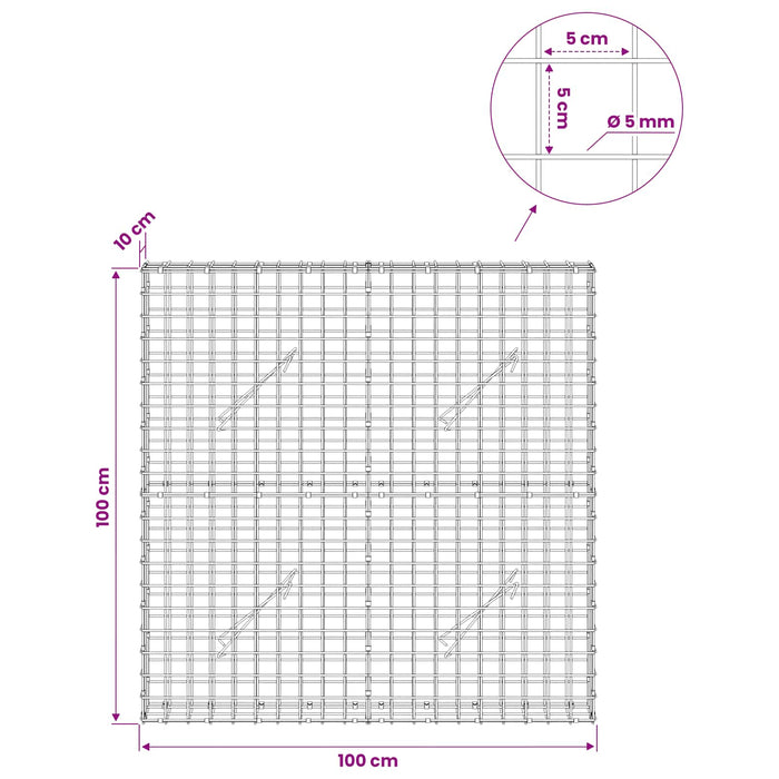 Gabion cu sârmă de 5 mm și plasă de 5x5 cm 100x10x100 cm WALTI
