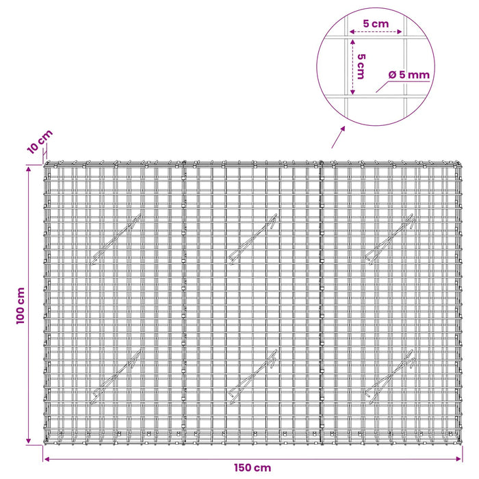 Gabion cu sârmă de 5 mm și plasă de 5x5 cm 150x10x100 cm WALTI