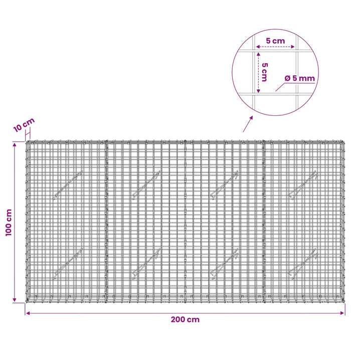 Gabion cu sârmă de 5 mm și plasă de 5x5 cm 200x10x100 cm WALTI