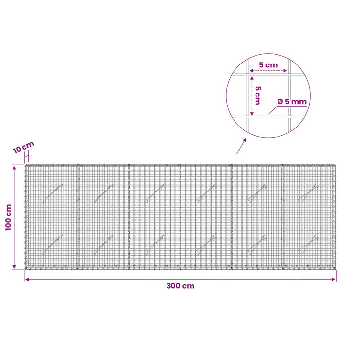 Gabion cu sârmă de 5 mm și plasă de 5x5 cm 300x10x100 cm WALTI