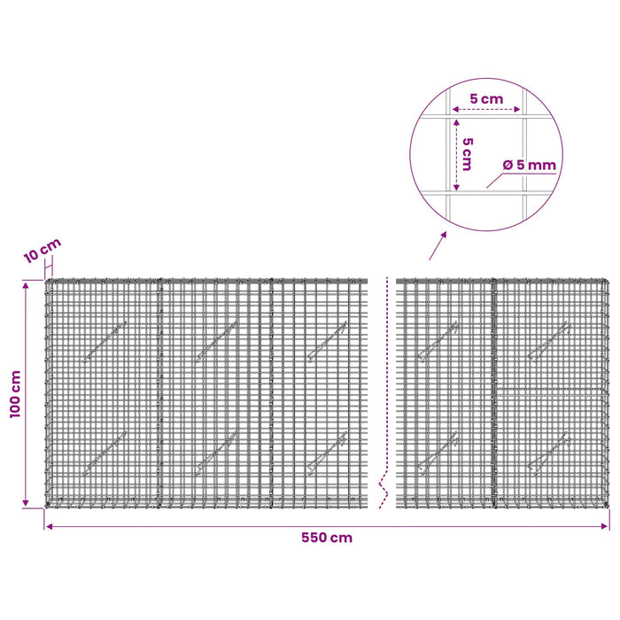 Gabion cu sârmă de 5 mm și plasă de 5x5 cm 550x10x100 cm WALTI