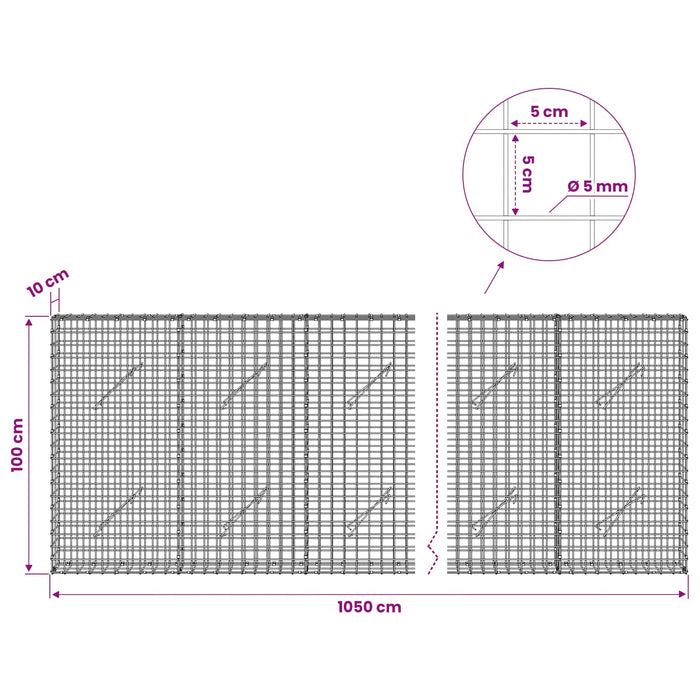 Gabion cu sârmă de 5 mm și plasă de 5x5 cm 1050x10x100 cm WALTI
