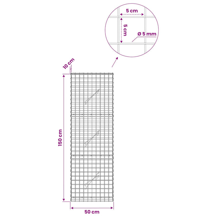 Gabion cu sârmă de 5 mm și plasă de 5x5 cm 50x10x150 cm - WALTI WALTI