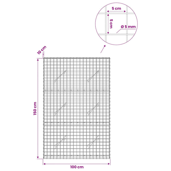 Gabion cu sârmă de 5 mm și plasă de 5x5 cm 100x10x150 cm WALTI