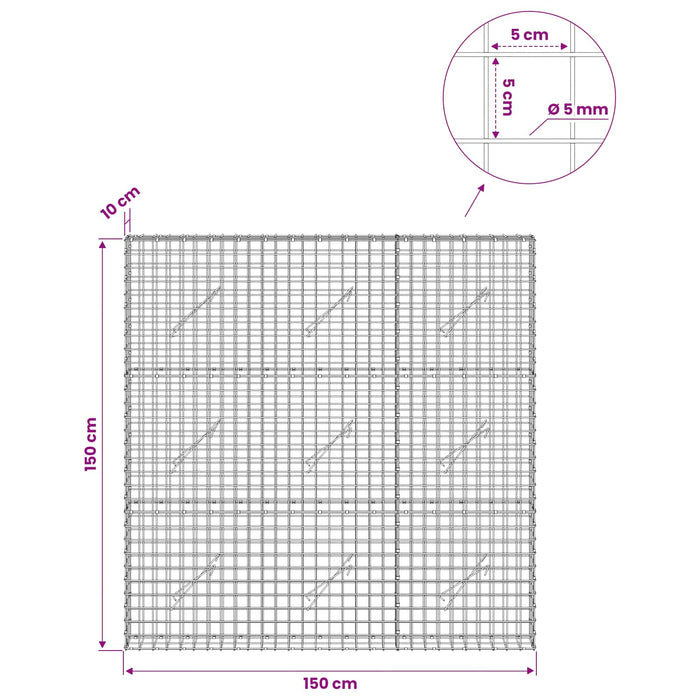 Gabion cu sârmă de 5 mm și plasă de 5x5 cm 150x10x150 cm WALTI