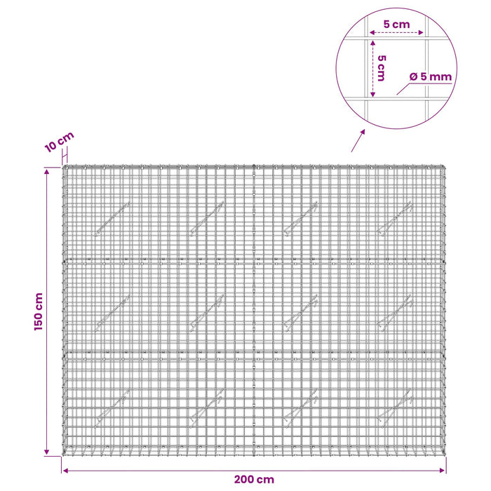 Gabion cu sârmă de 5 mm și plasă de 5x5 cm 200x10x150 cm WALTI
