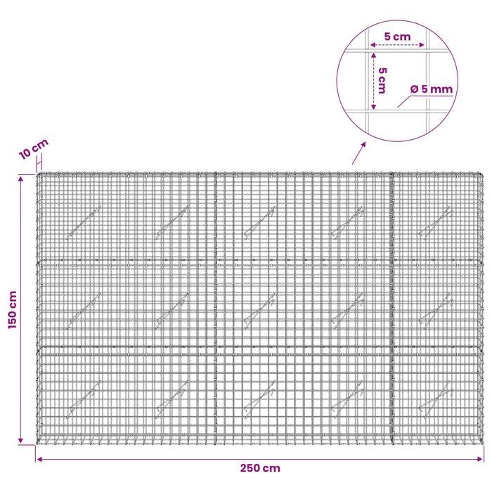 Gabion cu sârmă de 5 mm și plasă de 5x5 cm 250x10x150 cm WALTI