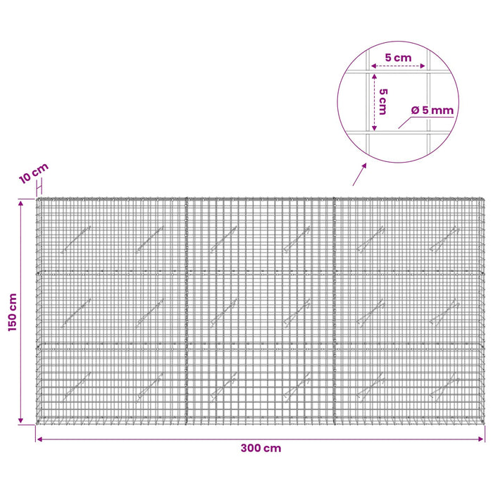 Gabion cu sârmă de 5 mm și plasă de 5x5 cm 300x10x150 cm WALTI