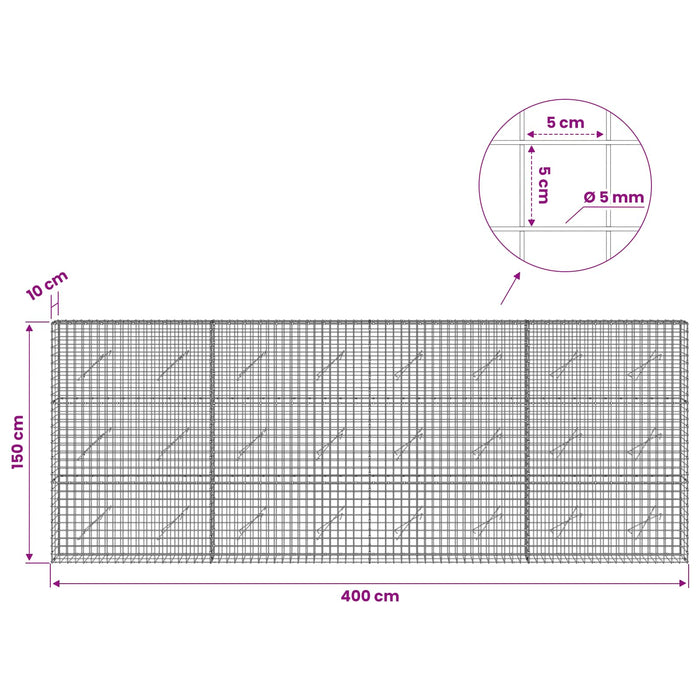 Gabion cu sârmă de 5 mm și plasă de 5x5 cm 400x10x150 cm - WALTI WALTI