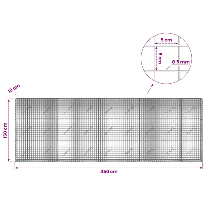 Gabion cu sârmă de 5 mm și plasă de 5x5 cm 450x10x150 cm WALTI