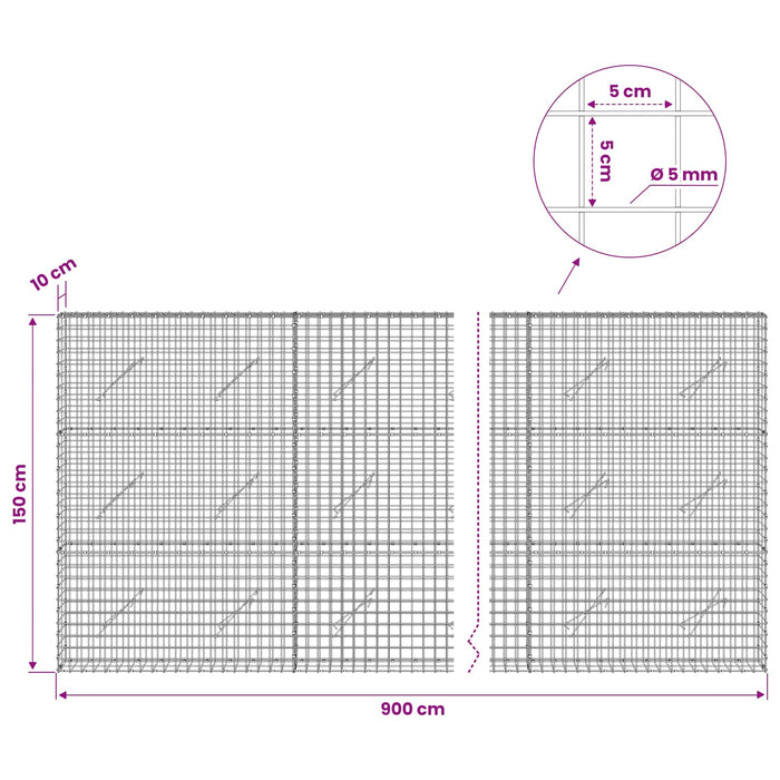 Gabion cu sârmă de 5 mm și plasă de 5x5 cm 900x10x150 cm WALTI