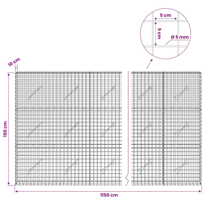 Gabion cu sârmă de 5 mm și plasă de 5x5 cm 1150x10x150 cm WALTI