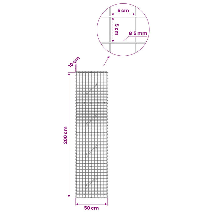 Gabion cu sârmă de 5 mm și plasă de 5x5 cm 50x10x200 cm WALTI
