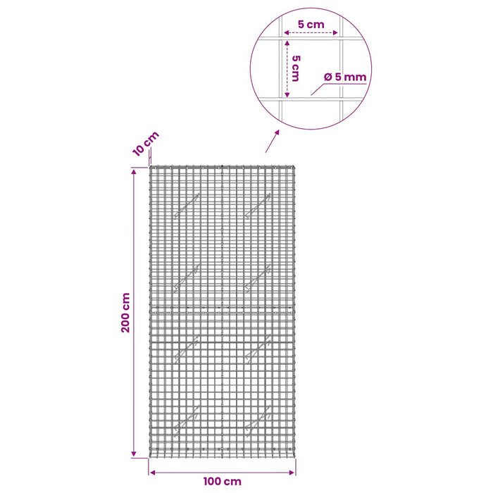 Gabion cu sârmă de 5 mm și plasă de 5x5 cm 100x10x200 cm WALTI