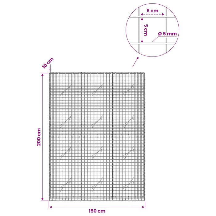Gabion cu sârmă de 5 mm și plasă de 5x5 cm 150x10x200 cm WALTI