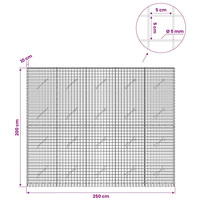 Gabion cu sârmă de 5 mm și plasă de 5x5 cm 250x10x200 cm WALTI