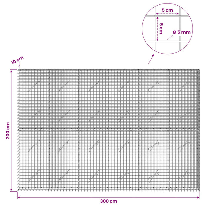 Gabion cu sârmă de 5 mm și plasă de 5x5 cm 300x10x200 cm WALTI