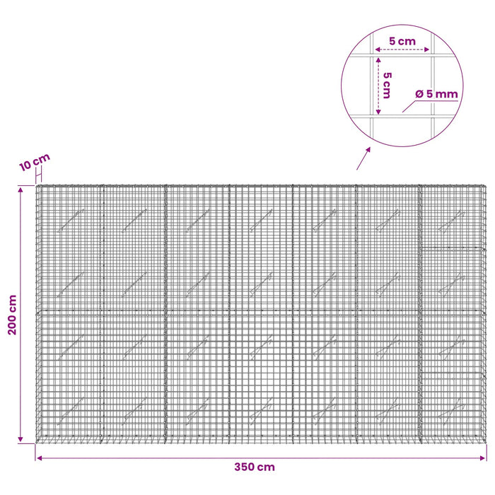 Gabion cu sârmă de 5 mm și plasă de 5x5 cm 350x10x200 cm WALTI