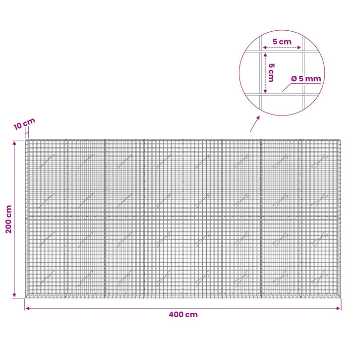 Gabion cu sârmă de 5 mm și plasă de 5x5 cm 400x10x200 cm WALTI
