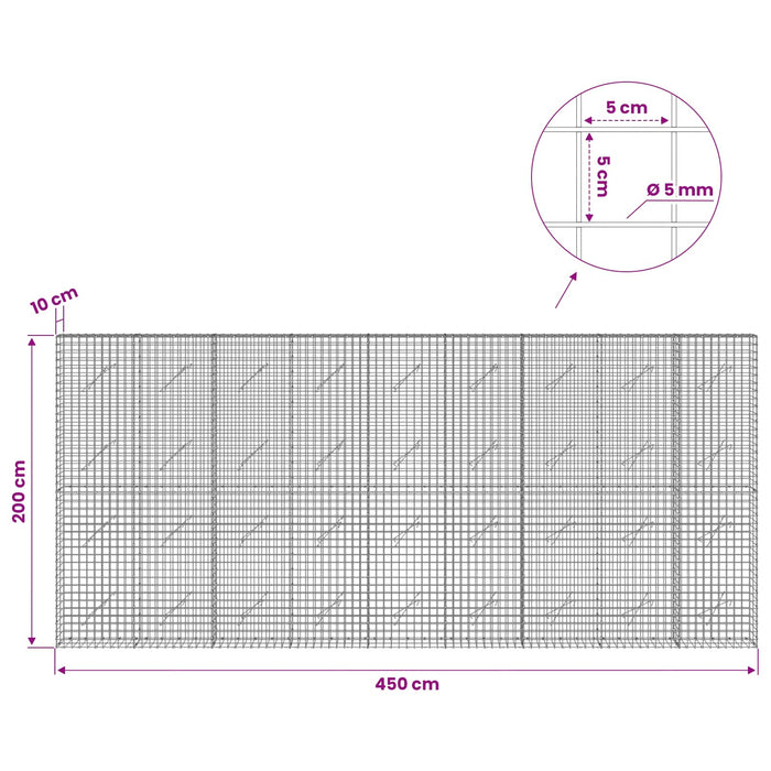 Gabion cu sârmă de 5 mm și plasă de 5x5 cm 450x10x200 cm WALTI