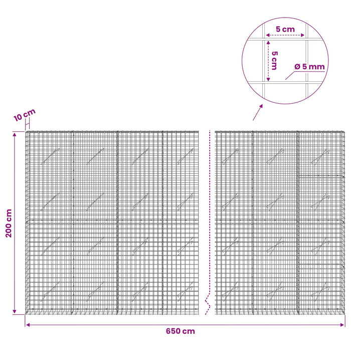 Gabion cu sârmă de 5 mm și plasă de 5x5 cm 650x10x200 cm WALTI