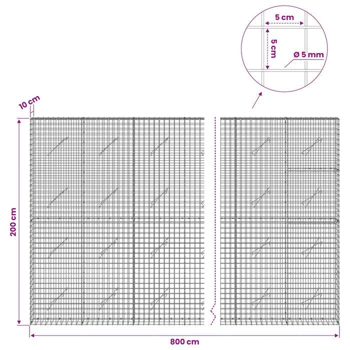 Gabion cu sârmă de 5 mm și plasă de 5x5 cm 800x10x200 cm WALTI